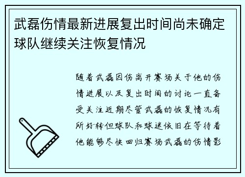 武磊伤情最新进展复出时间尚未确定球队继续关注恢复情况